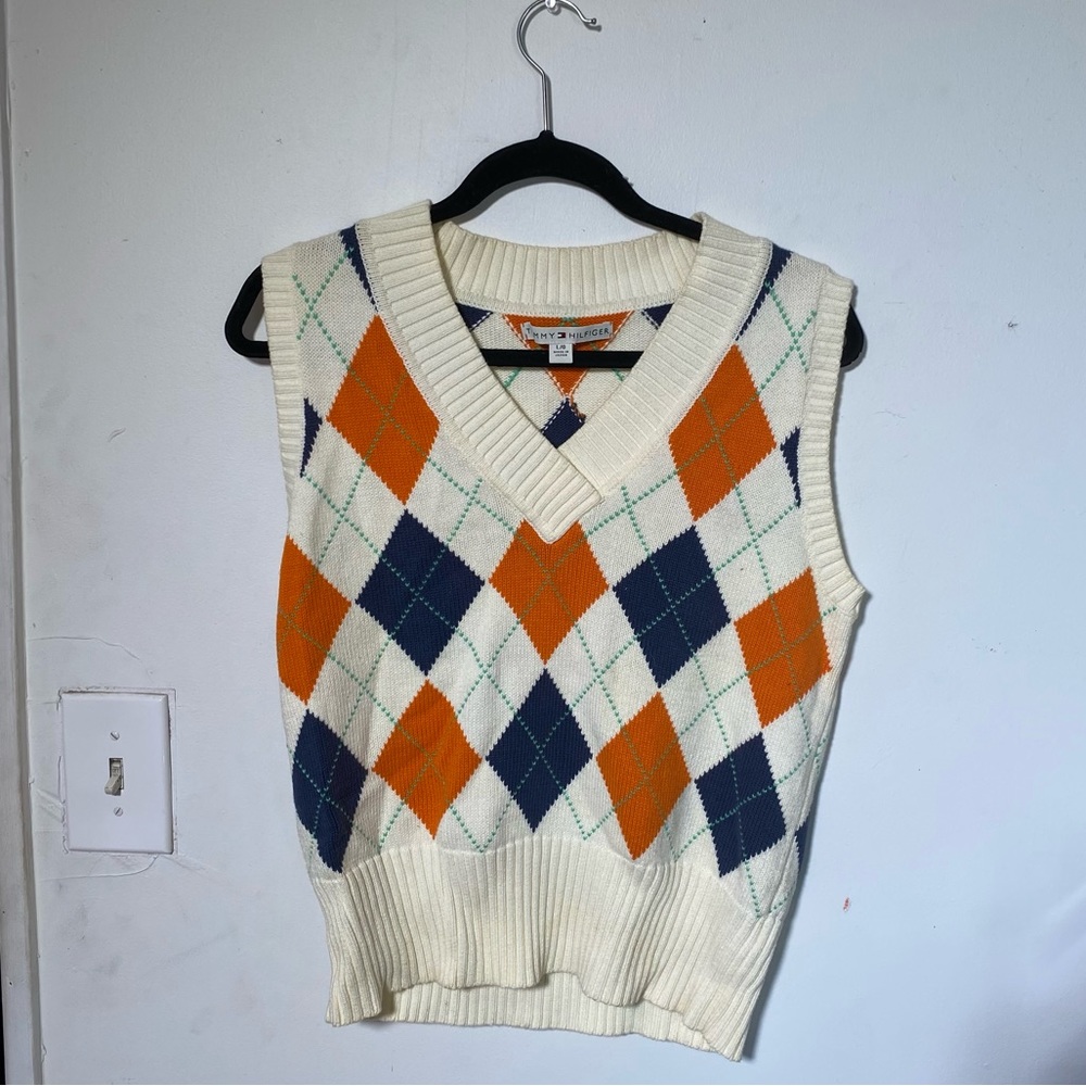 Vintage Tommy Hilfiger Sweater Vest Diamond Pattern Large